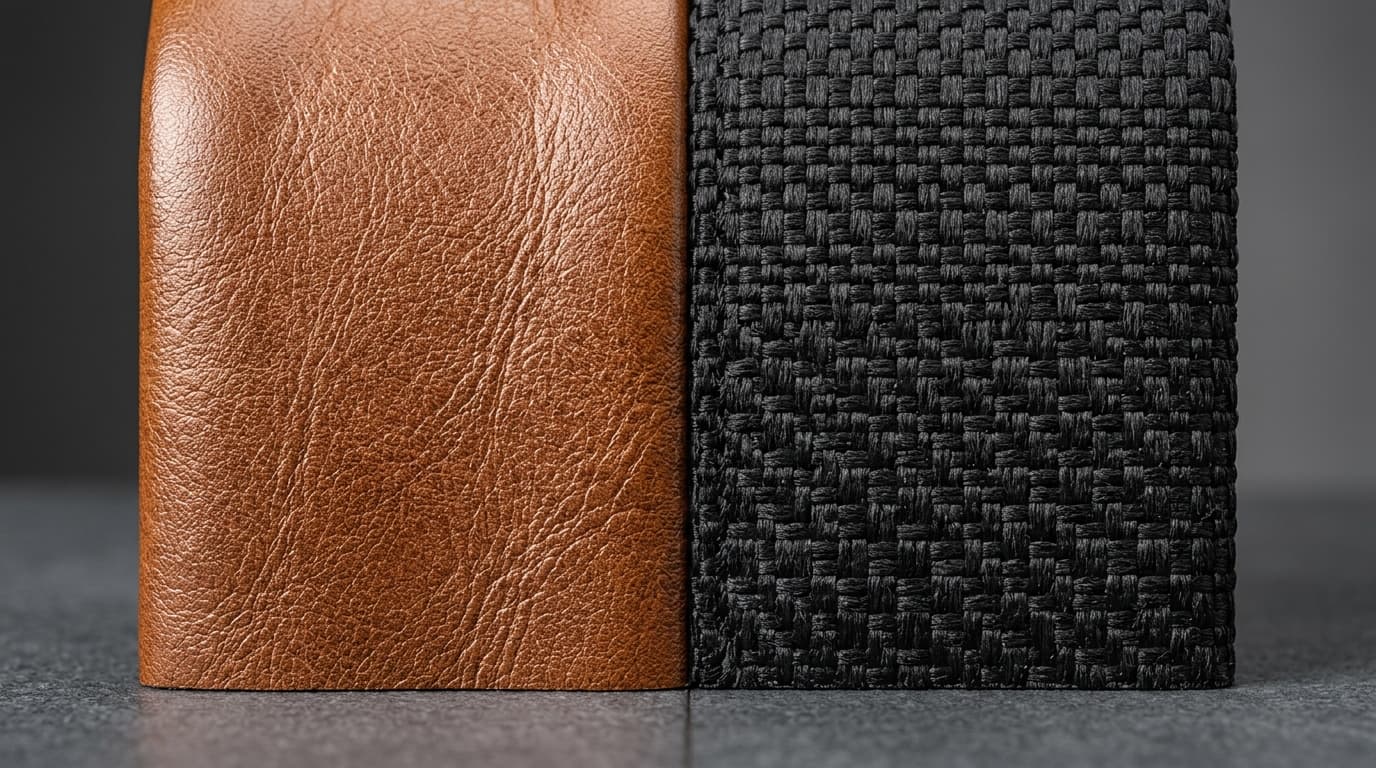 Texture comparison between textured PU synthetic leather and heavy-duty ballistic polyester